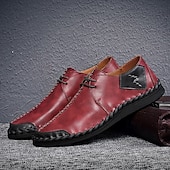 billige Sneakers til herrer-Herre Fritidssko for menn Håndlagde sko Gange Fritid Mikrofiber Bekvem Sklisikker Pustende Snøring Vin Svart Brun Sommer Vår