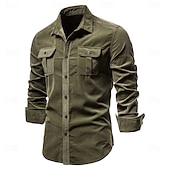 voordelige heren overhemd met knopen-Voor heren Overhemd Normaal shirt Corduroyshirt Overhemd met knopen Spijkerbroekblauw Donker Marine Bruin Groen Grijs Lange mouw Effen Casual / Dagelijks Voorvak Kleding 100% katoen Casual