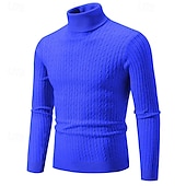 billiga tröja för män-Herr Pullover tröja Stickad tröja Ribbad Sticka Vanliga toppar Stickat Slät Polokrage Mode Grundläggande Semester Dagliga kläder Kläder Höst Vinter Vin Svart S M L