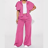 abordables pierna ancha y cintura alta-Mujer Perneras anchas Chinos Casual Medio corto Cintura Media Plano Perneras anchas Cintura elástica Confortable Transpirabilidad Deporte Casual Diario Negro Amarillo Rosa Vino Primavera Otoño Holgado