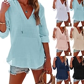 ieftine Topuri simple pentru femei-Pentru femei Cămașă Bluză Simplu Modern Casual Manșon Lung În V Topuri obișnuite Zilnic Concediu Buzunar Blush Pink Negru Alb Bleumarin Albastru celest Toamnă