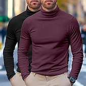 abordables t-shirts de base-T-shirt à manches longues pour homme, 2 pièces, col roulé, manches longues, blanc, noir, col pile, automne, hiver, printemps, automne, couleur unie, uni, quotidien, décontracté, style urbain, 2