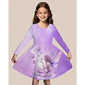 preiswerte 3D Shining Vision Kleid-Mädchen&#039; 3D Cartoon Schmetterling Kleid Langarm Sommer Frühling Urlaub Täglich Ferien Prinzessin Schön Süß Kinder 4-12 Jahre Freizeitkleid A Linie Kleid Knielang Normale Passform