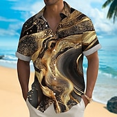 billige Geometrisk mønster-Herre Geometrisk Marmor Abstrakt flytende kunst Skjorte Sommerskjorte Skjorte med knapper Kortermet Fashion Casual utendørs Feriereise Hverdag Sommer Vår Aftæpning 3D-utskrift krage skjorter Front