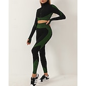 abordables Conjuntos y Monos-Mujer 2 Piezas Conjunto deportivo de yoga Conjuntos para estar en casa Otoño Retazos Bloque de color Trajes de Yoga Ejercito verde Negro Entrenamiento de gimnasio Alta cintura Secado rápido Eslático