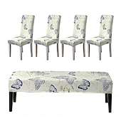 economico Copridivano-Set di fodere per sedie da pranzo e fodere per panche stampate, adatte per sedie da pranzo, include 5 pezzi, 4 fodere per sedie e 1 fodere per panca.