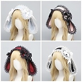 economico Accessori per acconciature-Graziosa fascia per capelli con orecchie da coniglio in stile lolita – orecchie da coniglio con fiocco, fascia per capelli in stile lolita per cosplay, feste e accessori moda