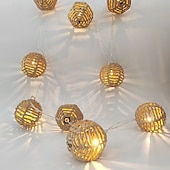 cheap Outdoor Lighting-Rattan Wire Ball Style Decorative Lantern String Lights - 10 Lights Globe Rattan Wicker Ball String Lights Indoor Outdoor Patio String Light for Home Pergola Porch Party Backyard