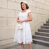 preiswerte Kleider-Retro Vintage 1950er Rockabilly Midlänge A-Linien-Kleid Ausgestelltes Kleid Übergröße Blumen A-Linie Damen Urlaub Heimkehr Party &amp; Abend Erwachsene Kleid Frühling &amp; Sommer