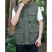 economico Gilet-Per uomo Gilet All&#039;aperto Quotidiano Moda Casual Primavera Autunno Tasca Poliestere Confortevole Semplice Cerniera Collo alla coreana Vestibilità regolare Nero Rosso Blu Cachi Gilet