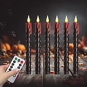 preiswerte Kerzenlicht-6 Stück 25 cm Halloween-Faden, schwarzer Stab, fließende rote Tränen, Simulation elektronischer Kerzenlicht-Timer, Fernbedienung, AA-Batterie, Partyatmosphäre für drinnen und draußen, dekoratives