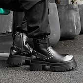 abordables Chaussures pour Hommes-Bottines noires à boucle épaisse pour homme – Bottes de combat à plateforme punk rock pour la mode gothique et le streetwear d&#039;automne
