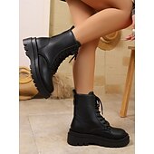 baratos Botas de mulher-Mulheres Botas Botas sexy Diário Cadarço Sem Salto Ponta Redonda Casual Couro Sintético Com Cadarço Preto Dourado