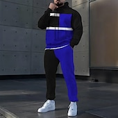baratos Conjunto de Moletom 3D Masculino-Homens Bloco de cor 2pcs Conjuntos de moletom 3D Moletom Moletom com capuz Manga Longa Calças compridas Com Capuz Casual Diário Roupa Esportiva Impressão 3D Primavera Outono Inverno Amarelo Vermelho