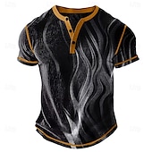 cheap Geometrical-Men&#039;s Graphic Abstract Henley Shirt Waffle T Shirt Short Sleeve Daily Retro Vintage Classic Sports Outdoor Casual Holiday Spring &amp; Summer All Seasons Dark Brown Black Dark Blue Green Burgundy Henley