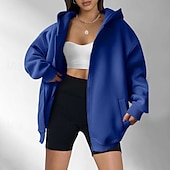 voordelige Textured Hoodies en Sweatshirts-Dames Hoodies met rits Effen Casual Lange mouw Capuchon Normale tops Straat Feestdagen Uitgaan Vetoketju Zak blauw Bruin Licht Grijs Herfst Winter