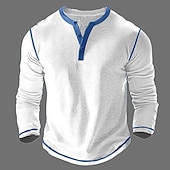 cheap Casual Henley Tee-Men&#039;s T Shirt Henley Shirt Waffle Knit Tee Tee Top Long Sleeve Shirt Long Sleeve Color Block Solid Fashion Designer Basic Patchwork Henley Vacation Street Casual Spring &amp;  Fall Dark Gray Black White
