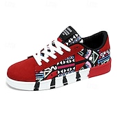 cheap Men&#039;s Sneakers-Men&#039;s Sneakers Walking Casual PU Leather Canvas Comfortable Slip Resistant Breathable Lace-up Black White Red Summer Spring