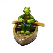 abordables Statues-Figurine de grenouille et de tortue en résine dans un canoë, ornement flottant, figurine d&#039;animal flottant réaliste avec des yeux jaunes, cadeaux idéaux pour le jardin, la piscine ou la rivière