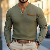levne Ležérní tričko Henley-Pánské Vaflové tričko Waffle Henley košile Dlouhý rukáv Pevná barva Jednobarevné Módní Základní Na běžné nošení falešný dva kusy Do V Henley ulice Ležérní Sport Jaro Podzim Jaro &amp; podzim Čern