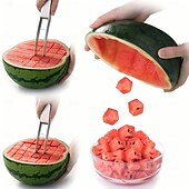 abordables Ustensiles et gadgets de cuisine-Trancheuse à pastèque en acier inoxydable 304, coupe-fruits rapide en 5 secondes, outil de cuisine durable pour trancher et couper en dés facilement la pastèque