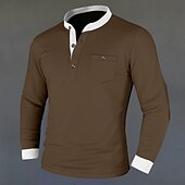preiswerte Lässiges Henley-T-Shirt-Herren Henley Hemd T-Shirt T-Shirt aus Baumwollmischung Langarm Farbblock Einheitliche Farbe Mode Designer Basic Patchwork Stehkragen Henley Urlaub Straße Lässig Frühling &amp; Herbst Schwarz Marineblau