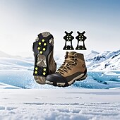 お買い得  キャンプ用品-冬用滑り止めゴム製靴スパイク、雪や氷用の10アイゼントラクション、取り付け簡単、黒 - 屋外での安全に最適