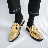 billige Loafers-herresko i skinnende gull – metalliske slip-on-sko til bryllup, kveldsgallaer og forestillinger