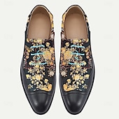 billiga Jacquard-skor-herrskor i jacquard-oxford med gyllene blommönster för modemedvetna män, fester och speciella evenemang