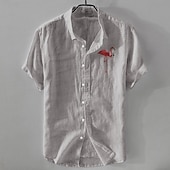  Homens Camisa de linho Camisa casual Camisa de algodão e linho camisa de botão Padrão Férias Rua Branco Azul Marinho Escuro Azul Céu cáqui Manga Curta Lapela Verão Roupa Fivela