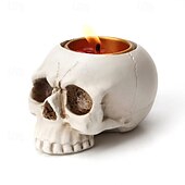 cheap Halloween Hanging &amp; Tabletop Decorations-Halloween Skull Ornament Three Dimensional Skull Candle Holder Resin Figurine Halloween Atmosphere Decoration Gothic Ghost Head Display Candle Stand Tabletop Accent