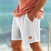 baratos Calções Estilo Casual-Homens Calções Waffle Calção Shorts de verão Shorts casuais Bolsos Cintura elástica Com Cordão Tecido Conforto Respirável Curto Ao ar livre Férias Desporto Casual Preto Branco