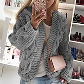 preiswerte Einfarbiger Cardigan-Damen Pullover Strickjacke Mode Streetwear Täglich Einfarbig Gerippt Mit Kapuze Gestrickt Langarm Crop Tops Stricken Ferien Ausgehen Wochenende Weiß Rosa Herbst Winter