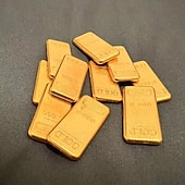 baratos Evento e suprimentos de festa-10 peças de ornamentos de réplica de barra de ouro, mini lingotes de ouro de metal sólido para decoração de casa, decorações de símbolo de riqueza, presente ideal para ano novo, natal, dia dos