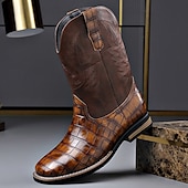 levne Cowboy &amp; Western Boots-Pánské hnědé westernové boty s krokodýlím potiskem a umělou kůží – exotická kovbojská obuv pro ležérní příležitosti a venkovské příležitosti