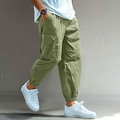 preiswerte Klassiker-Herren Cargo-Hosen Leinenhosen Hose Shorts Sommerhose Elastischer Bund Einfach Komfort Atmungsaktiv Volle Länge Lässig Täglich Ferien Urlaub Mode Schwarz Weiß Unelastisch