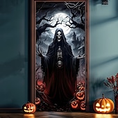 levne Halloweenové dveřní kryty-Halloween Dveřní Kryt – Kostlivec Žnec v Plamenech Banner na Vstup do Strašidelného Domu Hororová Venkovní Dekorace pro 2025 Halloween Ložnici Obývací Pokoj Koupelnu