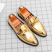 billige Loafers-herresko i skinnende gull – metalliske slip-on-sko til bryllup, kveldsgallaer og forestillinger