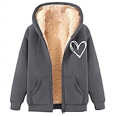 baratos Moletom com capuz de lã-Homens Full Zip Hoodie Moletom com zíper Casaco de lã Moletom de lã Adamascado Preto Vinho Vermelho Azul Com Capuz Coração Tecido Estampas Abstratas Zíper Bolsos Desportos e Ar livre Casual Diário