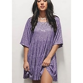 economico Abiti con paillettes-Per donna Mini Abito Abito con Paillettes Abito da Cocktail Moda Moderno Festa serale Cocktail party Vestibilità regolare Semplice Manica Corta Girocollo Argento Grigio nero Nero Bianco Estate