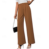 economico gamba larga e vita alta-Per donna Gamba larga Pantaloni Eleganti Streetwear Casual Lunghezza intera Naturale Semplice Elastico in vita Confortevole All&#039;aperto Vacanza Ferie Marrone rossastro Rosso violaceo Cenere Grigio