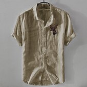 economico Casual da lavoro-Per uomo Camicia di lino Camicia casual Camicia in cotone e lino Camicia con Bottoni Con Motivo Animale Vacanza Abbigliamento quotidiano Bianco Blu marino scuro Azzurro cielo Cachi Manica Corta Bavero