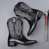 abordables Cowboy et bottes occidentales-Bottes de cowboy western brodées en similicuir pour homme – Bottes de rodéo marron à bout carré pour les tenues de ferme, de festival et décontractées