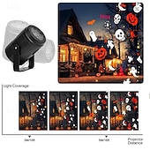 ieftine Aparate de uz casnic-Proiector de Halloween, lumină de noapte, dovleac, liliac, fantomă, modele dinamice, lampă de zână cu alimentare USB, pentru dormitor, cameră, petrecere, decor interior