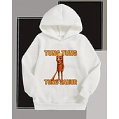 billiga Pojkens 3D Sporter &amp; Spel-Pojkar 3D Tung Tung Grafisk Huvtröja Långärmad Vår Höst Mode Streetwear Barn 4-12 år Huva Friluftsliv Casual Dagligen Normal Passform