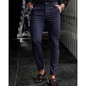 preiswerte Schlank-Herren Anzughose Slim Fit Hose Chinos Tasche Knöpfe Einfach Komfort Formell Party Arbeit Mode Klassicher Stil Schwarz Dunkelblau Mikroelastisch