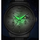 baratos Relógios Quartz-um novo relógio de negócios masculino olevs com pulseira de aço, cronógrafo luminoso com indicação de 24 horas, relógio de quartzo multifuncional resistente à água, relógio de pulso esportivo casual