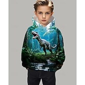 billiga Pojkens 3D-djur-Pojkar 3D Dinosaurie Huvtröja Långärmad Vår Höst Mode Streetwear Barn 4-12 år Huva Utomhus Ledigt Dagligen Normal