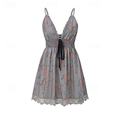 tanie Zachodnia sukienka boho-Damskie Sukienka mini Sukienka Boho Sukienka w kwiatki Sukienka z nadrukiem Strój zachodni Klasyczny Nowoczesny Codzienny Na zewnątrz Urlop Regularny Kwiat Bez rękawów W serek Khaki Lato