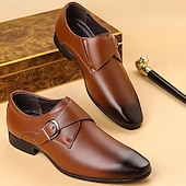 cheap Formal-Men’s Brown Faux Leather Monk Strap Dress Shoes – Sleek Buckle Design for Office Professionals, Business Meetings and Formal Occasions